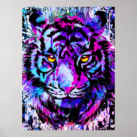 Lila Tiger Head Portrait - Tiger Poster drucken (Vorne)