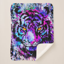 Lila Tiger Head - Tiger Portrait Sherpa Blanket