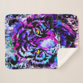 Lila Tiger Head - Tiger Portrait Sherpa Blanket Sherpadecke (Vorderseite (Horizontal))