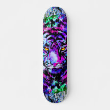 Lila Tiger Head - Tiger Portrait Skateboard