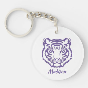 Lila Tiger Maskottchen Schule   Schlüsselanhänger