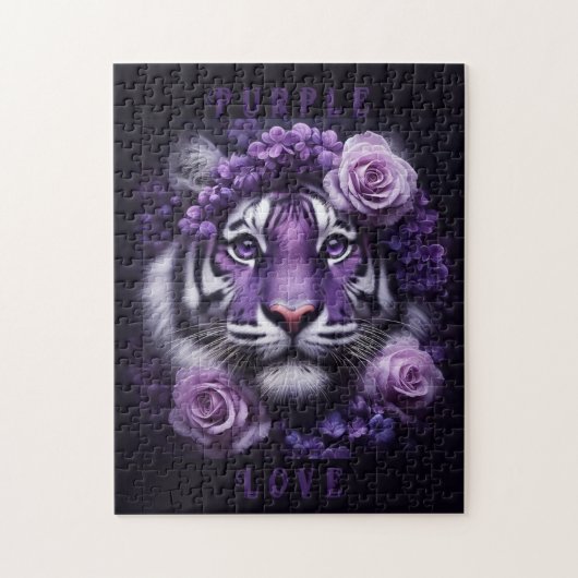 Lila Tiger mit Blume Puzzle (Vertikal)