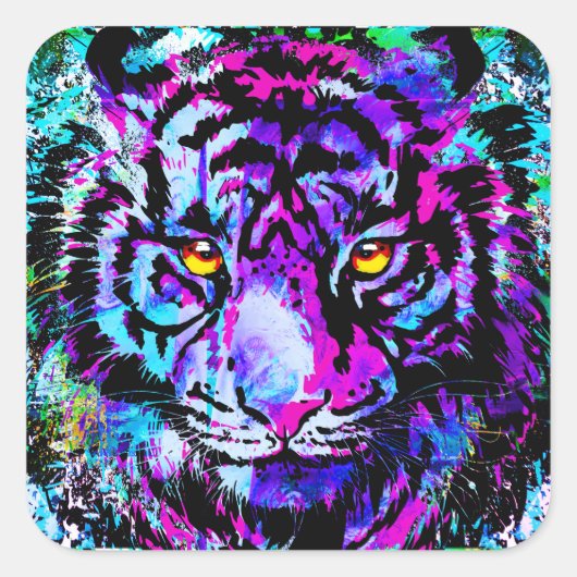 Lila Tiger Sticker Square - Wildlife Big Cat (Vorderseite)