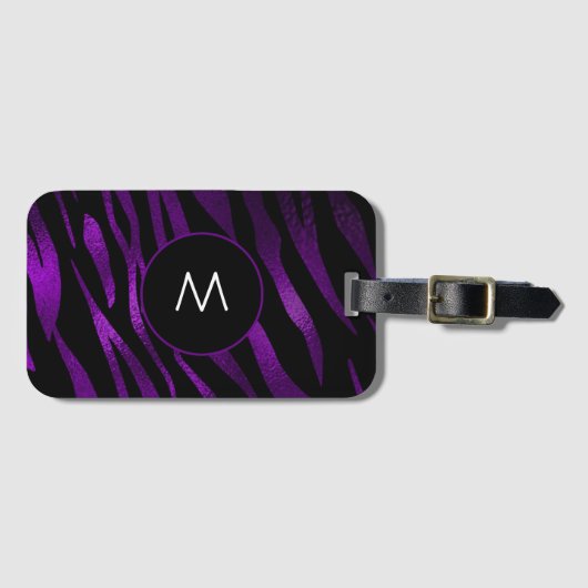 Lila Tiger Streifen Monogramm Gepäckanhänger (Vorderseite (Horizontal))