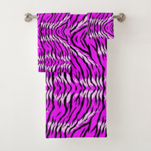 Lila-Tigerhaut-Musterdesign Badhandtuch Set
