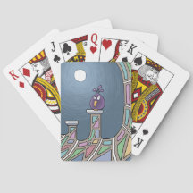 Lila Tiki Bird mit Vollmond Spielkarten