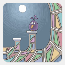 Lila Tiki Bird mit Vollmond-Square-Aufkleber Quadratischer Aufkleber