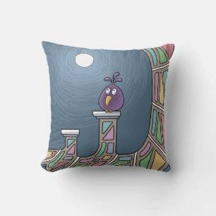 Lila Tiki-Bird mit Vollmond-Throw-Kissen Kissen