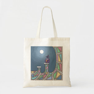 Lila Tiki Bird mit Vollmond Tote Tag Tragetasche