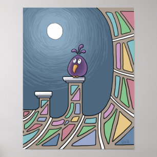 Lila Tiki Bird mit Vollmondplakat Poster