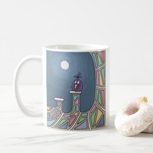 Lila Tiki Bird Vollmond Kaffee Tasse (Mit Donut)