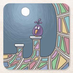 Lila Tiki-Vogel mit Vollmond Quadratisches Papier Rechteckiger Pappuntersetzer