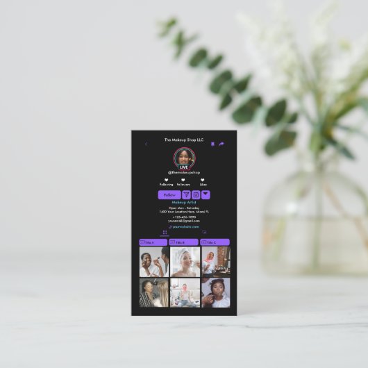 Lila TikTok-QR-Code für Social Media Visitenkarte (Stehend Vorderseite)