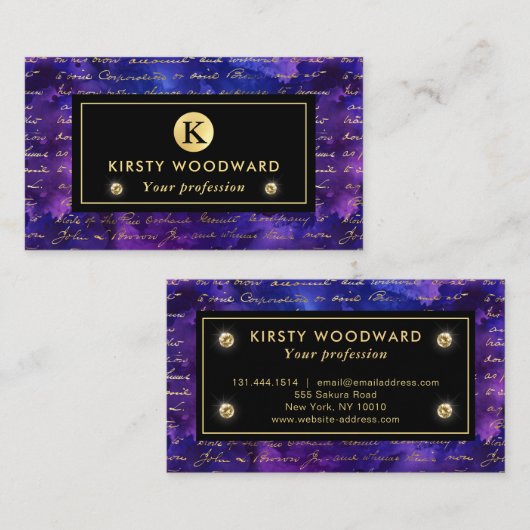 Lila Tintenmuster mit Goldschrift für Aquarellfarb Visitenkarte (Vorne/Hinten)