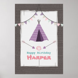 Lila Tipi Camping Birthday Poster