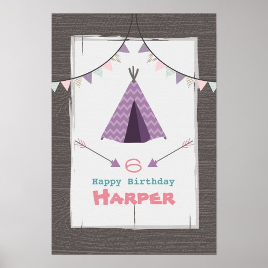 Lila Tipi Camping Birthday Poster (Vorne)