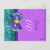 Lila "Tischnummer" aquamarine Hochzeitsohle Postkarte (Rückseite)
