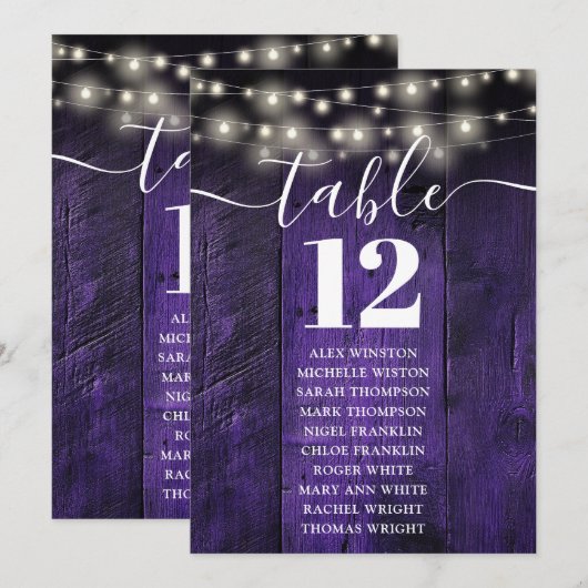 Lila Tischnummer aus Holz (Vorne/Hinten)