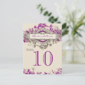 Lila Tischnummer für Vintage Blumenzehen (Stehend Vorderseite)