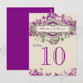 Lila Tischnummer für Vintage Blumenzehen (Vorne/Hinten)