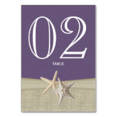 Lila Tischnummer-Karte Starfish und Burlap Tischnummer (Rückseite)