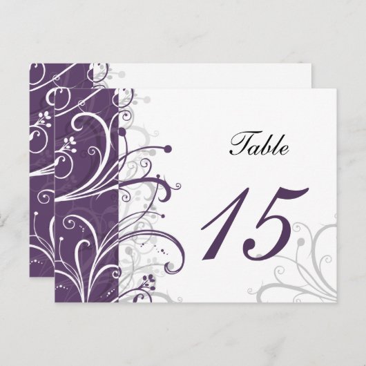 lila Tischnummern Postkarten (Vorne/Hinten)