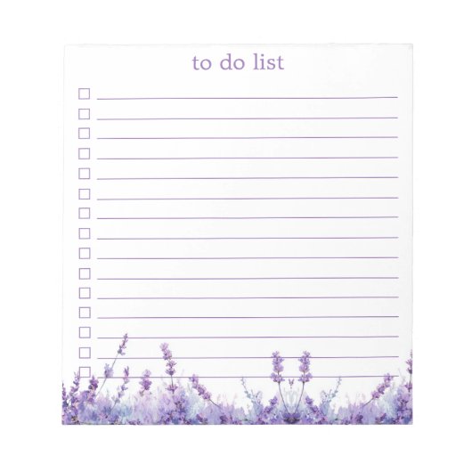 Lila To-Do-Liste Boho Chic Minimalist Floral Notizblock (Vorderseite)