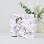 Lila Toile Baby Girl Dusche Einladung (Stehend Vorderseite)