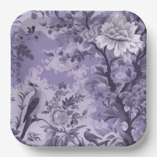 Lila Toile de Fleur Pappteller (Vorderseite)