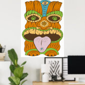 Lila Tongue Tiki Statue in Psychedelic Mood Poster (Heimbüro)