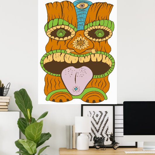 Lila Tongue Tiki Statue in Psychedelic Mood Poster (Heimbüro)
