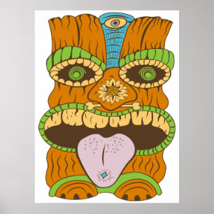 Lila Tongue Tiki Statue in Psychedelic Mood Poster