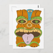 Lila Tongue Tiki Statue in Psychedelic Mood Postkarte (Vorne/Hinten)