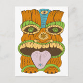 Lila Tongue Tiki Statue in Psychedelic Mood Postkarte (Vorderseite)