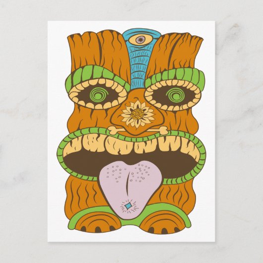 Lila Tongue Tiki Statue in Psychedelic Mood Postkarte (Vorderseite)