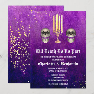 Lila Totenkopf Halloween-Hochzeit Einladung