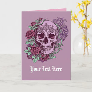 Lila Totenkopf mit Rosen Goth Design Karte