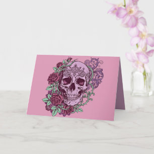 Lila Totenkopf mit Rosen Goth-Design Karte