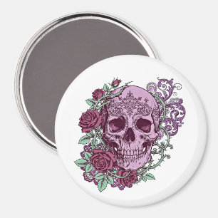 Lila Totenkopf mit Rosen Goth-Design Magnet