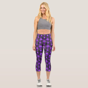 Lila Totenköpfe und Sonnenblumen-Serie Design 1 Capri Leggings