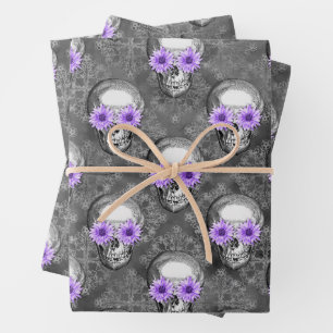 Lila Totenköpfe und Sonnenblumen-Serie Design 3   Geschenkpapier Set