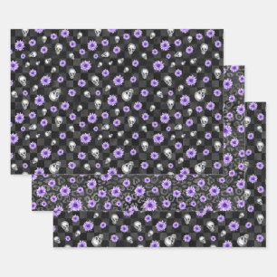 Lila Totenköpfe und Sonnenblumen-Serie Design 9  Geschenkpapier Set
