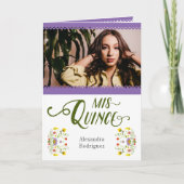 Lila traditionelles Mexiko Blumenkohl Foto Quincea Einladung (Vorderseite)