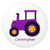 Lila Traktor Design personalisiert Keramikknauf (Vorderseite)