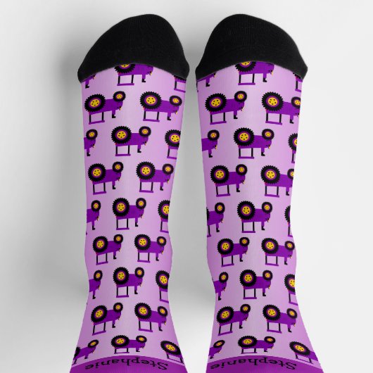 Lila Traktor Design Personalisiert Socken (Oben)