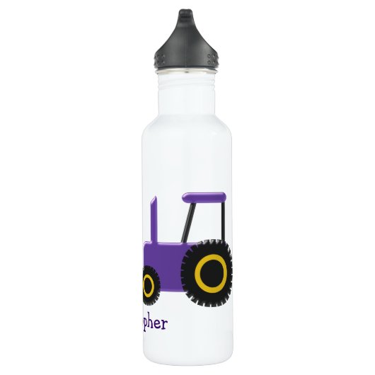 Lila Traktor, einfach Name hinzufügen Edelstahlflasche (Rechts)