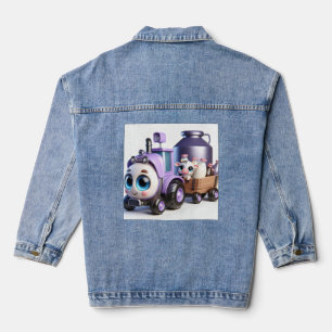 Lila Traktor mit Kuh und Milchbaby Jeansjacke
