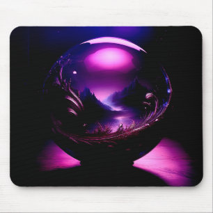 Lila, transparenter Globe mit Berglandschaft Mousepad