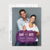 Lila, transparentes Etikett | Save the Date Postka Ankündigungspostkarte (Vorne/Hinten)