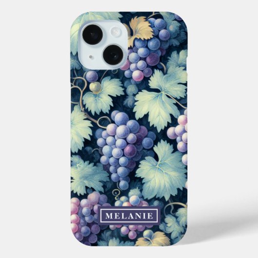Lila Trauben Grüne Blätter Personalisiert Case-Mate iPhone Hülle (Rückseite)